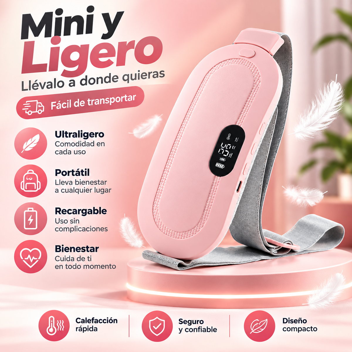 Cinturón térmico Termaluna rosa, mini y ligero